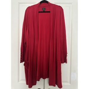 JM Collection Cardigan Sweater Womens 3X Red Knit Longline Open Front Pockets